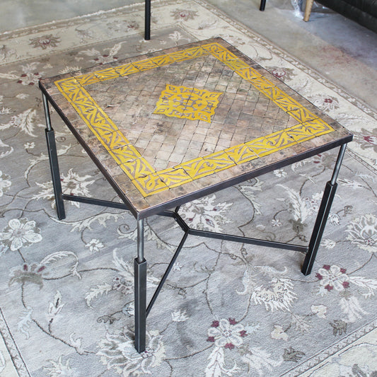 Spanish Mosaic Top Side Table with Custom Handmade Metal Base.